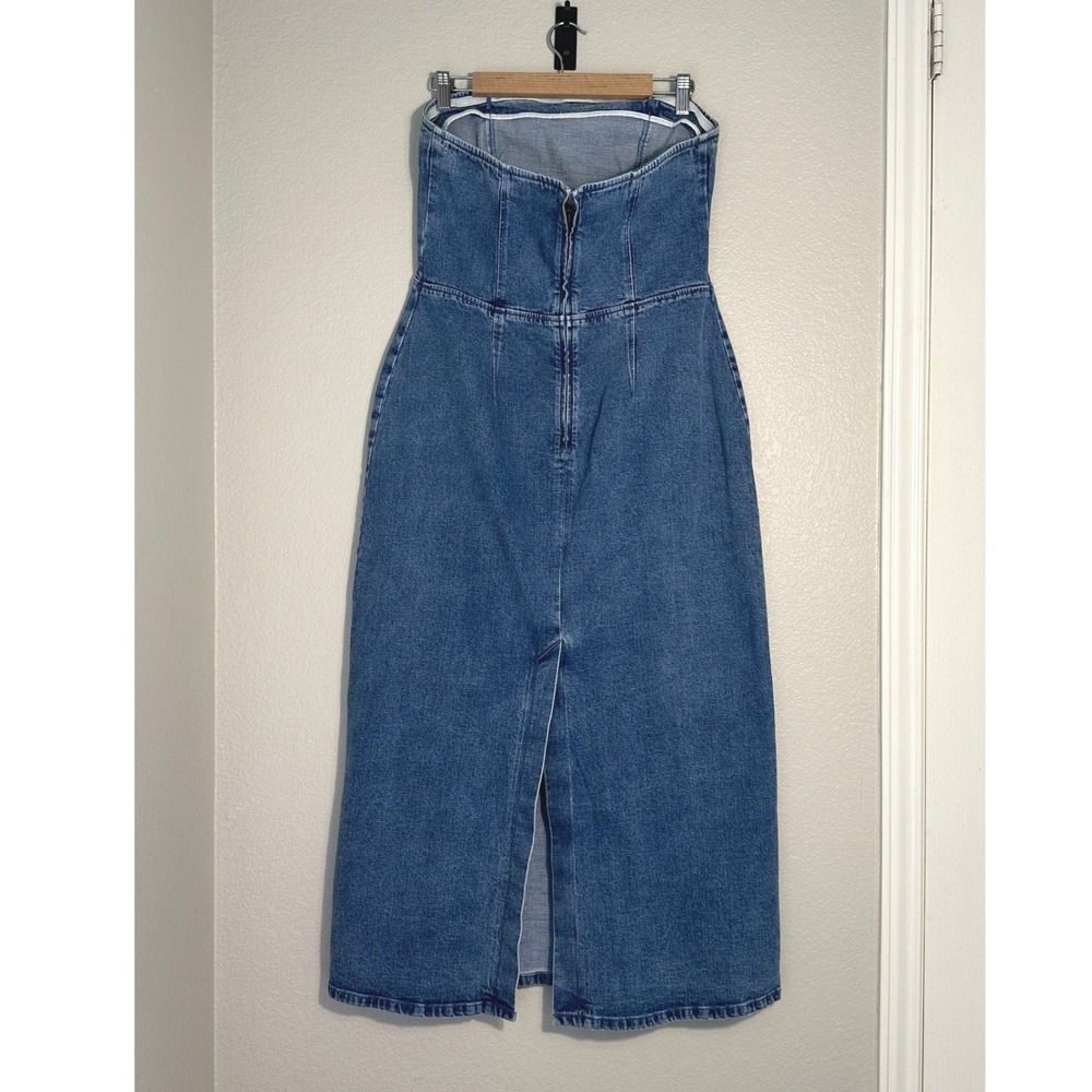 Abercrombie & Fitch Strapless Denim Midi Dress Large Stretch Bodycon Corset NWT - Picture 4 of 13